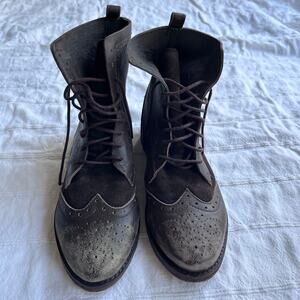 Free People Distressed Leather Wingtip Lace Up Ankle Boots Brown EU 38